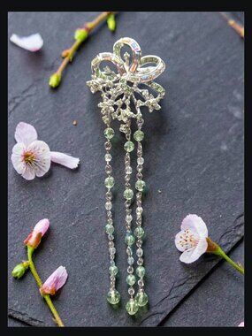 ST JOHN Couture AB Crystal Long Dangle Floral Flower Brooch